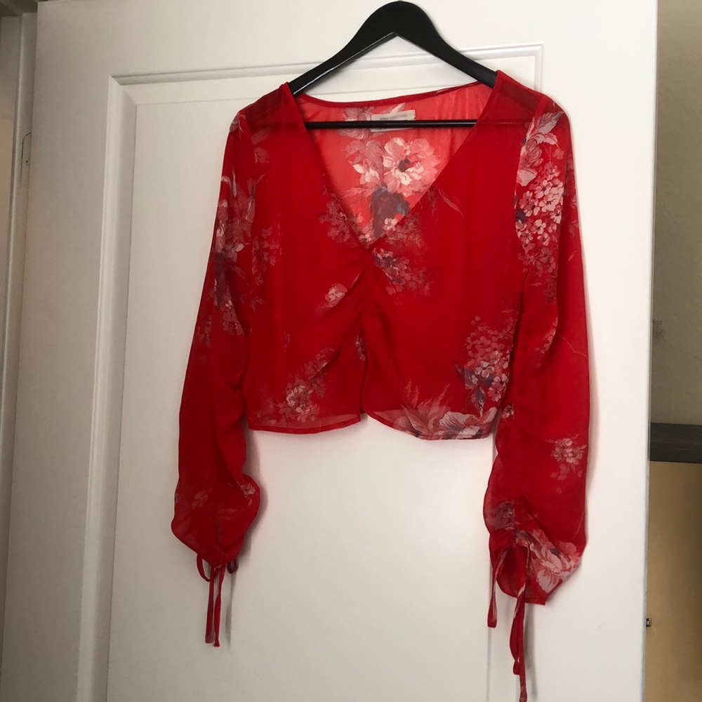 Urban outfitters sheer red floral blouse